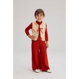 Lolli Boom Kids Kapitone Yelekli Triko Balıkçı Yaka Body Ve Triko Pantolon 3 Parçalı Alt Üst Takım / Set Kırmızı Renk - 7 - 8 Yaş