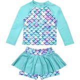 Lolli Boom Kids Kız Çocuk Balık Sırtı Desen Uzun Kollu Tayt Etekli 2 Parça Mayo / Bikini Takımı - Çok Renkli - 3 - 4 Yaş