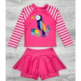 Lolli Boom Kids Kız Çocuk Beyaz Pembe Renk Şanslı Tukan Kuşu Baskılı Uzun Kollu Tayt Etekli 2 Parça Mayo / Bikini Takımı - 3 - 4 Yaş - 42P-Pembe