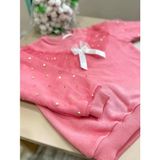 Lolli Boom Kids Kız Çocuk Fiyonk Kurdela Detay Organze Tül Kol Mini Kalpler Detaylı Sweatshirt 3 Iplik Pudra Pembe Renk - 3 - 4 Yaş