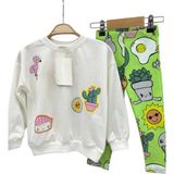 Lolli Boom Kids Kız Çocuk Kaktüslü Takım Sewatshirt ve Fitilli Tayt Mevsimlik Yeni Sezon - Açık Ekru - 2 - 3 Yaş