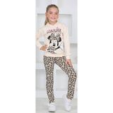 Lolli Boom Kids Kız Çocuk Kapüşonlu Mickey Karakter Baskılı Leopar Taytlı Sweatshirt Alt Üst Takım - Beyaz - Leopar - 4 - 5 Yaş