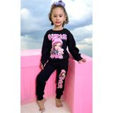 Lolli Boom Kids Kız Çocuk Oyuncak Bebek Fuşya Pembe Siyah Baskılı Sweatshirt Eşofman Alt Üst Takım - 3 - 4 Yaş - Siyah - Pembe