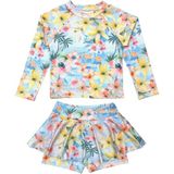 Lolli Boom Kids Kız Çocuk Pastel Renk Çiçek Desenli Uzun Kollu Tayt Etekli 2 Parça Mayo / Bikini Takımı - Çok Renkli - 5 - 6 Yaş