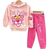 Lolli Boom Kids Kız Çocuk Pembe Panter Basklılı Kapişonlu Sweatshirt Baskılı Pembe Renk Bel Ayarlı Eşofman Alt Üst Takım - 2 - 3 Yaş - 00406 Pembe