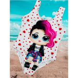 Lolli Boom Kids Kız Çocuk Punk Lol Rocker Boi Mor Saçlı Karakter Desen Beyaz Üzeri Kalp Desen Mayo - 3 - 4 Yaş