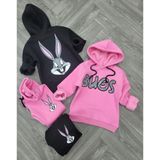 Lolli Boom Kids Kız Çocuk Şardonlu 3 Iplik Kapüşonlu Sevimli Tavşan Bunny Eşofman Takımı Pembe - Mor Renk - 9 - 10 Yaş