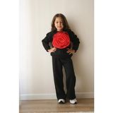 Lolli Boom Kids Kız Çocuk Siyah 2’li Takım – Kırmızı Organze Gül Detaylı Sweatshirt & Rahat Eşofman Takım - 0 Siyah - 5 - 6 Yaş