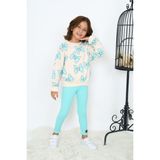 Lolli Boom Kids Kız Çocuk Yeni Sezon Aqua Mavi Kelebek Fiyonk Desen Fitilli Tayt Sweatshirt Alt Üst Takım - 9 - 10 Yaş
