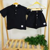 Lolli Boom Kids Müslin Kumaş Kanguru Cep Kapüşon Düğme Detay Şort - Tshirt Alt Üst Takım Siyah - 3 - 4 Yaş - 000-Siyah