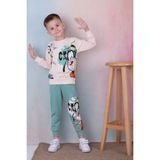Lolli Boom Kids Yeni Sezon Erkek Çocuk Krem - Petrol Renk Karakter Baskılı Alt Üst Eşofman Takımı - 3 - 4 Yaş - 10D-Krem