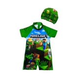Lolliboomkids Erkek Çocuk Minecraft Alex Baskı Desen Çok Renkli Kısa Kollu Şortlu Hipster Mayo Takımı Yeşil