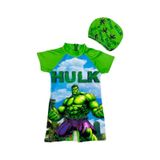 Lolliboomkids Erkek Çocuk Yeşil Dev Avengers Hulk Temalı Hassas Ten Kısa Kol Şort Hipster Mayo Takımı Yeşil