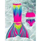 Lolliboomkids Kız Çocuk Deniz Kızı Kuyruklu Kostüm Mayo Bikini Takımı 3 Parça Son Moda Gökkuşağı Çok Renkli