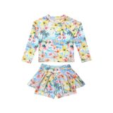 Lolliboomkids Kız Çocuk Pastel Renk Çiçek Desenli Uzun Kollu Tayt Etekli 2 Parça Mayo / Bikini Takımı Çiçek Çok Renkli