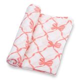 LollyBanks Bebek Battaniyeleri, Kızlar için%100 Muslin Pamuklu Kundak Battaniyesi, Yumuşak ve Büyük 107 x 110 cm Yenidoğan Kundak, Nefes Alabilir Bebek Battaniyeleri, Kayıt Defteri (Pembe Fiyonklu