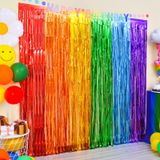 LOLStar Gökkuşağı Folyo Saçaklı Perdeler, 2'li Paket Gökkuşağı Parti Süslemeleri 3.3x6ft Tinsel Metalik Fotoğraf Kabini Sahne Sahne Doğum Günü Veda Okul Öncesi Mezuniyet için Arka Plan, Okula Dönüş