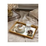 Lomera Home Dekoratif Aynalı Sunum Tepsisi Gold 26x20 cm Kahve İkram Tepsisi
