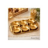 Lomera Home Gold 6’lı Çerezlik Sunum Seti – Tepsili Metal Kuruyemiş ve Atıştırmalık Servis Tabağı