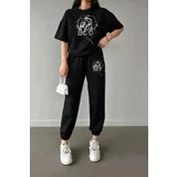 lona fashion Aesthetic Kadın Çizim Baskılı Eşofman Altı Ve T-shirt Alt Üst Eşofman Takımı
