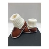 Lona Sanat Bebek Unisex Organik Kuzu Derisi İlk Adım Ayakkabısı Panduf Patik - Ng3001;Kahverengi 0-6 Ay