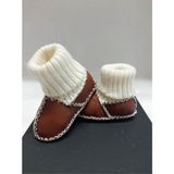 Lona Sanat Bebek Unisex Organik Kuzu Derisi Ilk Adım Ayakkabısı Panduf Patik - NG3001;KAHVERENGI 12-18 Ay - (Kenya)Black-TrueWhite