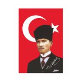 Lona Sanat Kalpaklı Atatürk Resmi, Atatürk Imzalı Bayrak 100X150Cm.