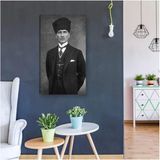 Lona Sanat Siyah Ve Beyaz Atatürk Portresi Kanvas Tablo Dekoratif Canvas Tablo;Mavi, Yeşil 50 X 70
