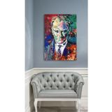 Lona Sanat Yağlı Boya Efektli Mustafa Kemal Atatürk Portresi;Renkli 60 X 90
