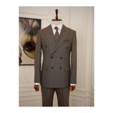 LONATOLİA Erkek Slim Fit İtalyan Stil Yarım Astarlı Çizgiliı Kruvaze Takım Elbise Ceket Pantolon - LNTCOM8384