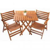 London-Atina Ahşap Bahçe Takımı, Katlanır Balkon Set: 70x70 Masa + Kolçaklı Kademeli 2 Sandalye