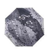 London Müzik Notaları Desenli Katlamalı Şemsiye, Siyah, Rüzgara Dayanıklı, 8 Telli, 95 cm Çap, Unisex