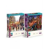 Londra Aslanı Ve Işıklar Altında İkili Set - 2 X 1000 Parça Manzara İkili Puzzle Seti