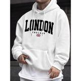 Londra Ingiltere Bayrağı Baskı Kazak Erkekler Için Sonbahar Hip Hop Kazaklar Polar Tüm Maç Uz - Beyaz - 3XL