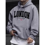 Londra Ingiltere Bayrağı Baskı Kazak Erkekler Için Sonbahar Hip Hop Kazaklar Polar Tüm Maç Uz - Gri - 4XL