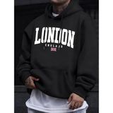 Londra Ingiltere Bayrağı Baskı Kazak Erkekler Için Sonbahar Hip Hop Kazaklar Polar Tüm Maç Uz - Siyah - 3XL