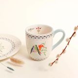 Londra'dan Cath Kidston Çok Renkli Aşk Muhabbet Kuşları Desenli Çiçekli Porselen Kahvaltı Kupa/Mug
