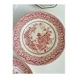 Londra'dan Ironstone Pembe Çiçek Ve Anka Kuşu Desenli 6 Adet Vintage İngiliz Porselen Pasta Tabak Seti 20 Cm