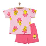 Loney Tunes Kız Bebek Lisans Tişört-Şort Bisiklet Yaka Short Sleeve Reçme - Pembe