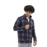 Longberg Erkek Kaşe Ekoseli Fermuarlı Polar Hırka (LACİVERT, 3XL)