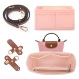 Longchamp Mini Çanta için 2 Adet Omuz Askısı ve Organizatör Seti, Deliksiz Ayarlanabilir Toka Tasarımlı Omuz Askısı Çoklu Cepli Keçe Çanta Organizatörü Longchamp Çantası için (Pembe Mini)