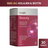 Longify Beauty Hidrolize Kolajen Tip 1 ve Tip 3, Hyaluronik Asit, Hidrolize Elastin, Biotin, Vitamin C, Çinko, Bakır Takviye 30 Tablet