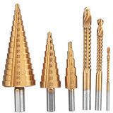 LONGJIQ Adım Matkap Kesme Delikleri Aleti 6 Parça Çelik titanyumlar Basamak Matkap Ucu Seti 4-12/20/32 mm Metal Delik Kesici Ahşap Koni Çekirdek Delme Delme Deliği Testere Aleti + 3 6 8 Testere Matkabı (6 Adet - 6 Adet (Kutusuz) Fantastik