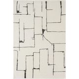 Look Black Lb004w Krem Halı Siyah Dekoratif Çizgili Modern Desen Akrilik Yumuşak Tozuaz Salon Halısı 200 X 290 Krem