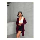 Look Forward Kadın Bordo Şardonlu Yumoş Kumaş Cepli Basic Uzun Hırka