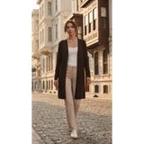 Look Forward Kadın Koyu Kahverengi Uzun Yırtmaçlı Basic Hırka