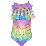 Look Me Askılı Parlak Dokulu Deniz Kabuğu Desenli Multi-Fırfırlı 50UV Kız Çocuk Mayo By Nessi Byrd - Çok Renkli - 4 Yaş