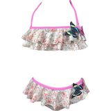 Look Me Halter Yaka Floral Desenli 3D Kelebek Detaylı 50UV Kız Çocuk Bikini Takımı By Nessi Byrd - Beyaz - 4 Yaş