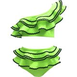 Look Me Tek Omuz Su Taşı Detaylı Büyük Fırfırlı Yeşil 50UV Kız Çocuk Bikini Takımı BY NESSI BYRD - 4 Yaş