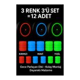 LookBuyTake Fosforlu Gece Parlayan 3 Renk 4’lü Set (12 Adet) Sibop Kapağı – Kırmızı Mavi Yeşil